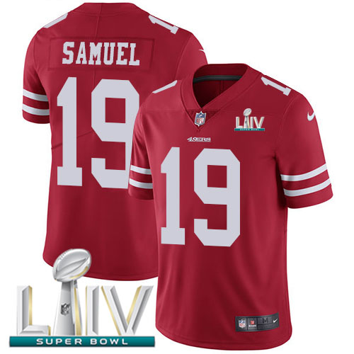 San Francisco 49ers Nike #19 Deebo Samuel Red Super Bowl LIV 2020 Team Color Men Stitched NFL Vapor Untouchable Limited Jersey